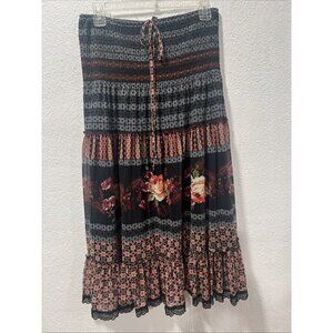 Lapis Black Sheer /Polyester Lace Tiered Midi Peasant Skirt~sz. S Fairy